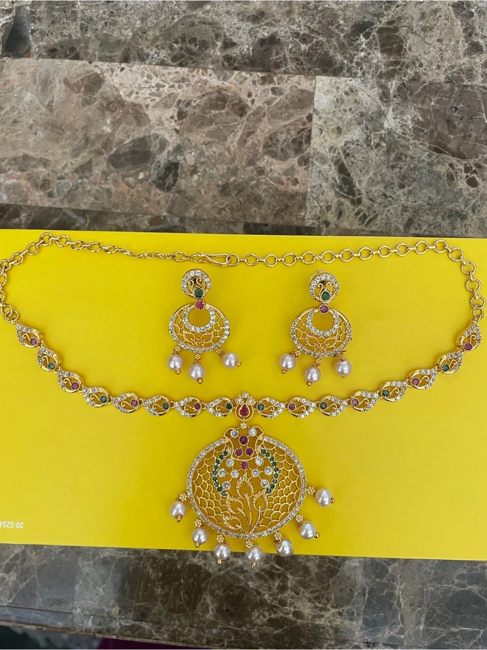 Gold-Tone Pearl & Multistone Pendant Necklace Set - Women Jewelry